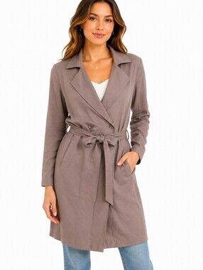 UNIQLO Women’s Taupe Tencel Lyocell Belted Trench Coat Lightweight Jacket - S